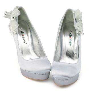   Satin Heels Flower Bow Bridal Pumps Platform Wedding Shoes