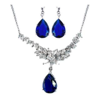Wedding Jewelry Set Jewellery Pear Cut Blue Sapphire Pendant Earrings 