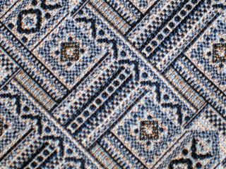 Vintage Beau Brummell Blue Ivory Geom Weave Poly Silk Blend Tie Elder 