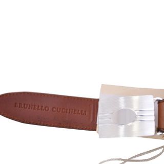 Brunello Cucinelli Brown Leather Sterling Silver Buckle Belt US 37 38 