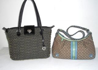 LOT OF 2 Brighton Handbags Shoulder Bags Handbags Purses Straw & Khaki 