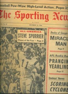 1966 Sporting News Steve Spurrier Florida Gators No Label Free 