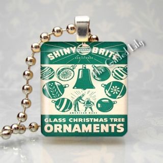 SHINY BRITE VINTAGE CHRISTMAS TREE ORNAMENTS Scrabble Tile Pendant 