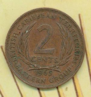 1965 2 Cents British Eastern Carribean States Territory Bronze Two 