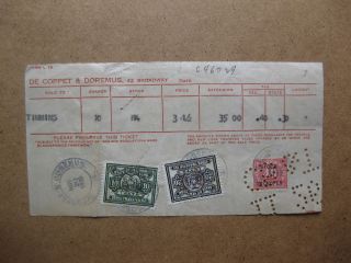   TRANSFER TICKET WITH STAMPS 1935 NEW YORK DE COPPET & DOREMUS BROADWAY