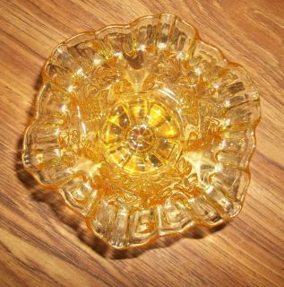 CARNIVAL GLASS YELLOW ORANGE LEAVES RUFFLED EDGE FOOTED BOWL