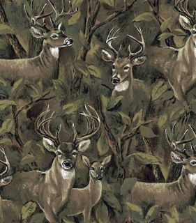 Deer in The Forest Bucks Doe Animal Print Fleece Fabric