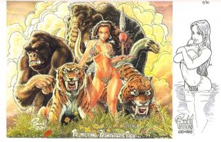 Budd Root ORIGINAL SKETCH on Limited Edition Print Cavewoman 8 of 30 