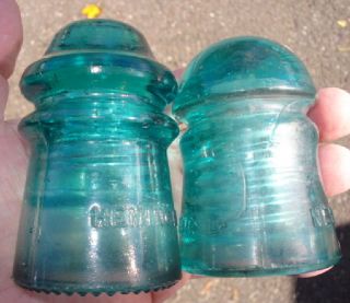HEMINGRAY AND BROOKFIELD AQUA GLASS INSULATORS