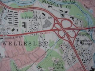 1970 Topo Map Newton Brookline Cambridge Massachusetts Wellesley 