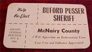 buford pusser for sheriff campaign card walking tall