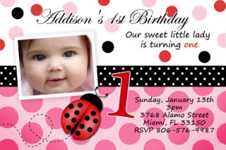 Lady Bug Birthday Party Invitation 1st P1 Red Ladybug Customizable 
