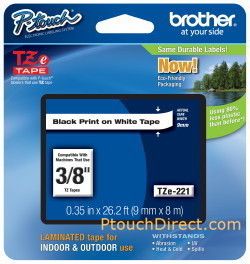Brother P Touch Labels for PT 1280 PT1280 TZ221 TZE221 3 8 Black on 