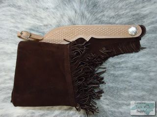 brown suede leather show chaps with basketweave tooled top new