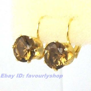 Dark Brown Swarovski Crystal Solitaire 18K Gold GP Hoop Earring