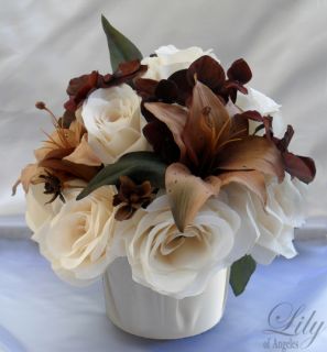   Wedding Table Decoration Center Flowers Vase Silk Ivory Brown