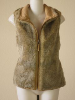 Gap fur tan cotton twill lined reversible sleeveless vest jacket S