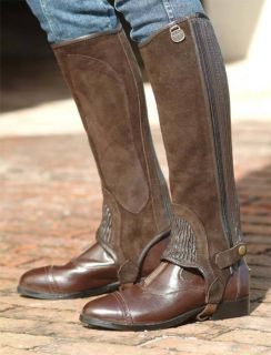 Half Chaps Horse Riding Brown Leather Suede Ribbed Ovation Size Large 