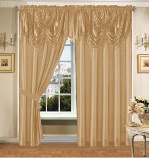 Luxury Gold Faux Silk Panel Valance Curtain Drapes Window Set New