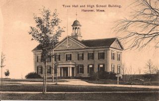 Town Hall High School Building Hanover MA Postcard