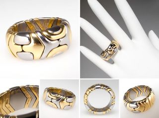 Bvlgari 18K Gold & Steel Comfort Fit Flex Ring Size 6.5 skuwm7811