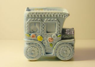 Vintage Napco Ceramic Planter Antique Car Baby Blue with Flowers