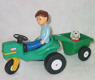 Little Tikes Dollhouse People Green Tractor with trailer Blue boy 