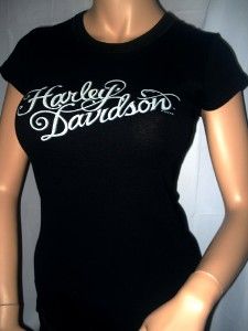 Harley Davidson Ladies Black Lacey Back Short Sleeve T Shirt Tee Top 