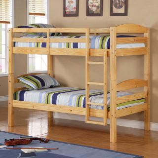 Natural Finish Wood Bunk Beds Converts to 2 Twin Beds w Ladder Safety 