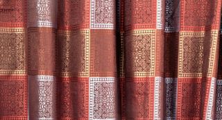    TILES FABRIC SHOWER CURTAIN JACQUARD BURGUNDY BROWN GOLD SQUARE GEO