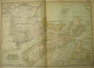 New Brunswick Nova Scotia Antique 1902 Map Frameable