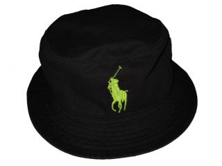   Lauren Black Neon Big Pony Polo Bucket Beach Hat Crusher Cap