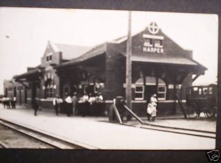 1915 RPPC Postcard Train Station Depot Harper Kansas KS