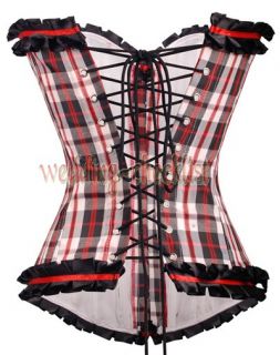   Tartan Corset Ruffle Trim with Front Busk Closure WC A3006 Red