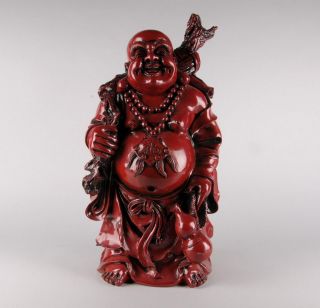  Large 19" Happy Traveling Buddha Red Resin Statue