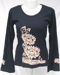 Sale Dye Out Lotus Flower Bell Sleeve T Shirt Top Tee Sz s LS1911 