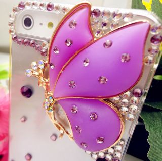 3D Bling Shiny Purple Crystal Butterfly Fairy Angel Case Cover for 