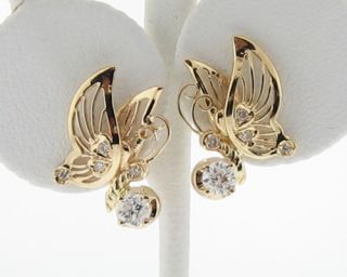 Butterfly Genuine Diamonds Solid 18K Yellow Gold Earrings