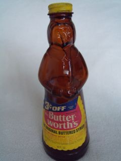 Vintage Mrs Butterworth s Syrup Amber Glass Bottle with Label