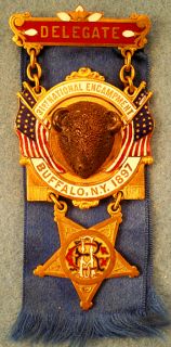 NY Buffalo 1897 G A R Spectacular Massive Enameled Delegate Badge with 