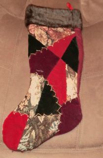 Christmas Stocking Gold and Red Patchwork Print VGUC