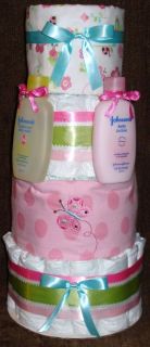 Tier Baby Girl Diaper Cake with Baby Wash Lotion and Receiving 
