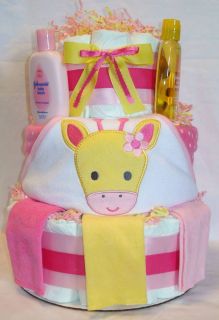 Tier Baby Girl Hooded Giraffe Towel Diaper Cake Centerpiece