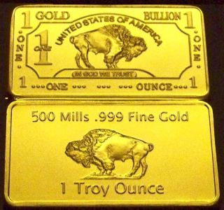 US Gold BU Buffalo Bar 1oz 500 Mills 24K U s Coin