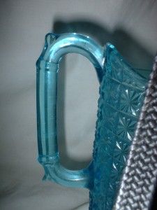 C1880 Richards Hartley Blue Two Panel Footed Quart Milk Pitcher Daisy 