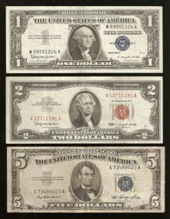  $1 $2 $5 US Currency Note Set Collection