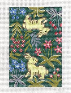 Lee Tapestry Bunny Rabbits Handpainted HP Needlepoint Canvas Sz 3 5 x 