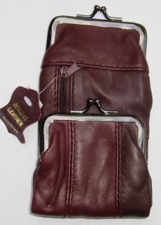 Burgundy Wine Genuine Leather Cigarette Case Pouch Snap Zipper Pockets 