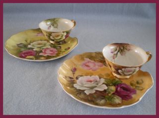 Five Lefton China Hand Painted Tea Cup and Plate Sets Hostess Snack 