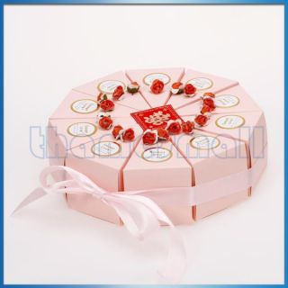Wedding Favor Box Pink Ribbon Cake Slice Boxes Baby Shower w Cute 